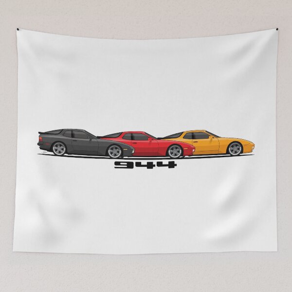 Item preview, Three Porsche 944 turbo retro German Flag colors Illustration designed and sold by blackdogshop.