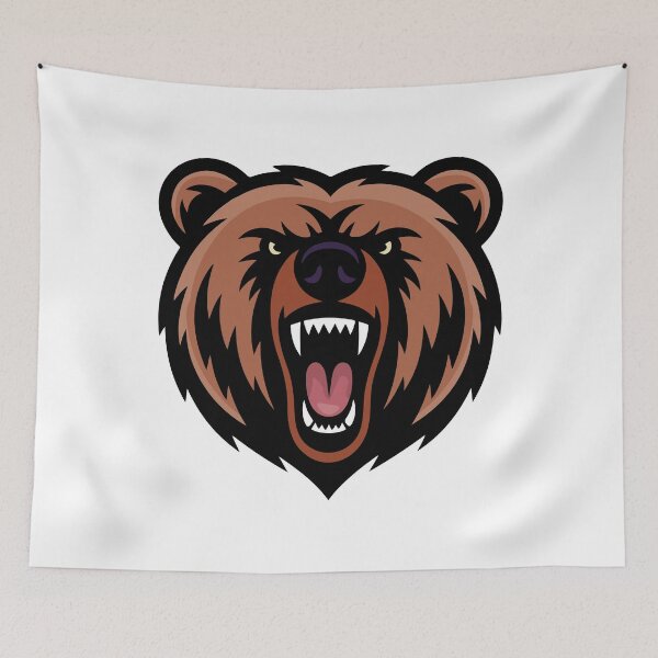 Item preview, Stylized Roaring Bear Head Vector Brown and Black Predator Illustration Design with Yellow Eyes and Open Mouth designed and sold by AtonuHaque.