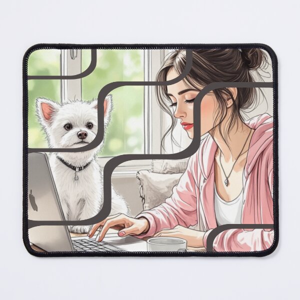 Artikelvorschau, Gemütliches Arbeiten von zu Hause mit Hundeillustration entworfen und verkauft von Whimsy Works Lab.