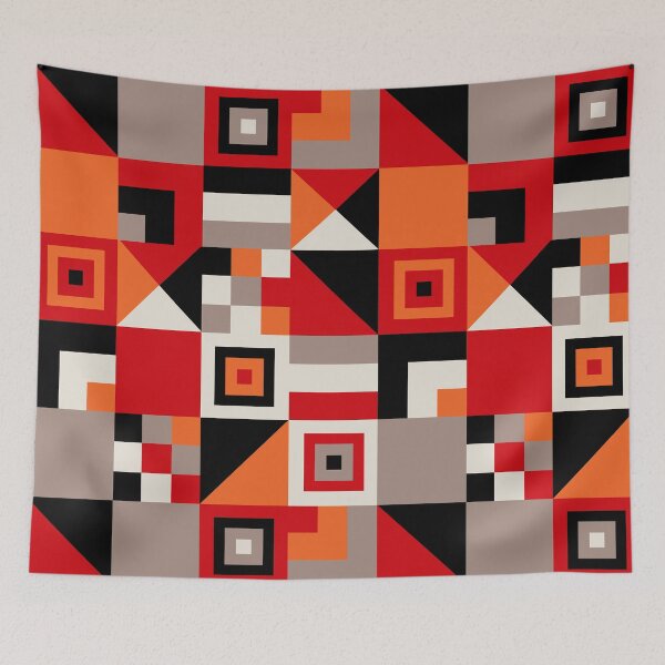 Item preview, Vintage Geometric Black Beige Red Wall Art designed and sold by Sharon Schwalbe.