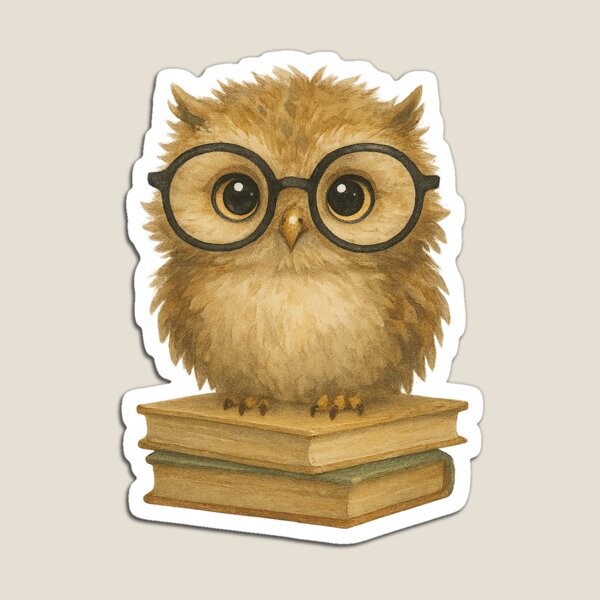 Item preview, Cute Nerdy Owl on Books | Whimsical Animal Art designed and sold by Pillows Wardrobe.