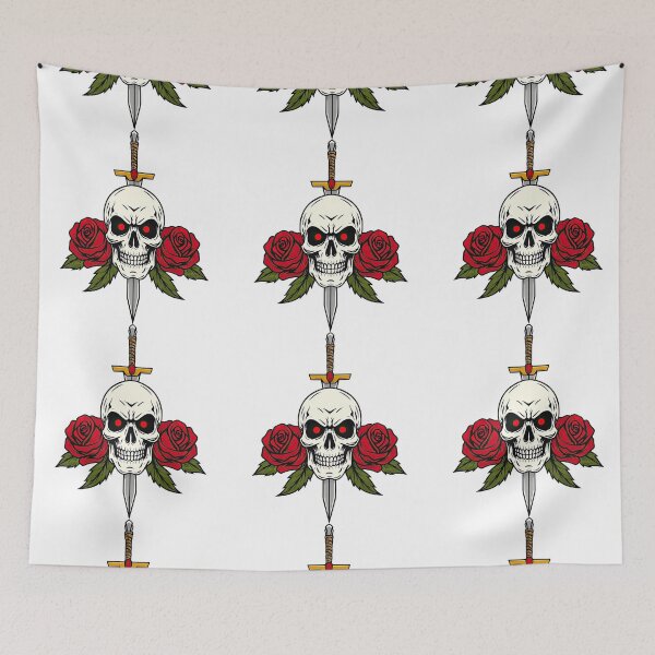Item preview, Gothic Skull with Red Roses and Sword Design designed and sold by ArtfulWeave.