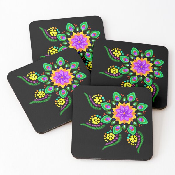 Item preview, Floral Rangoli Mandala with Peacock Feather Art designed and sold by ExploreAura Studio.