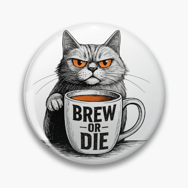 Item preview, Grumpy Coffee Cat Mug with "Brew or Die" Attitude designed and sold by SanityOverboard.