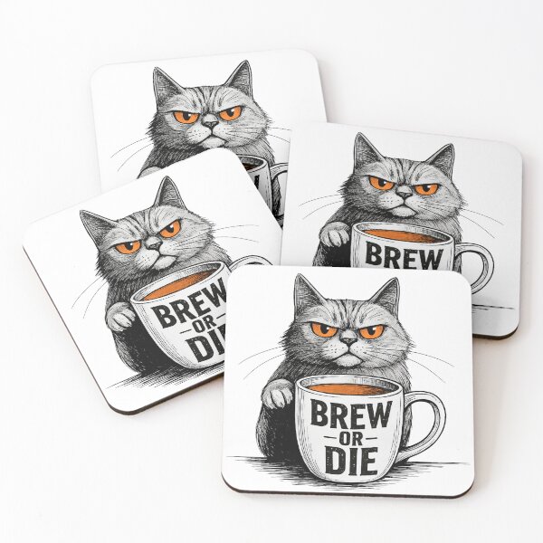 Item preview, Grumpy Coffee Cat Mug with "Brew or Die" Attitude designed and sold by SanityOverboard.