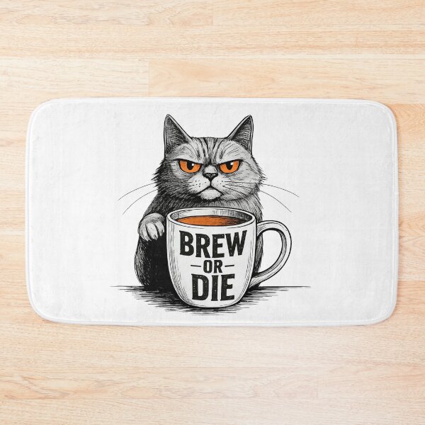 Item preview, Grumpy Coffee Cat Mug with "Brew or Die" Attitude designed and sold by SanityOverboard.