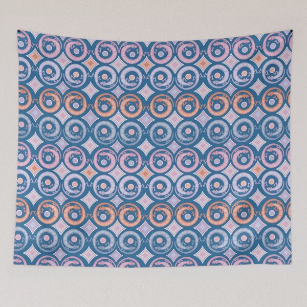 Item preview, Spiralizards in muted colours on teal designed and sold by QuirkyCraftz.