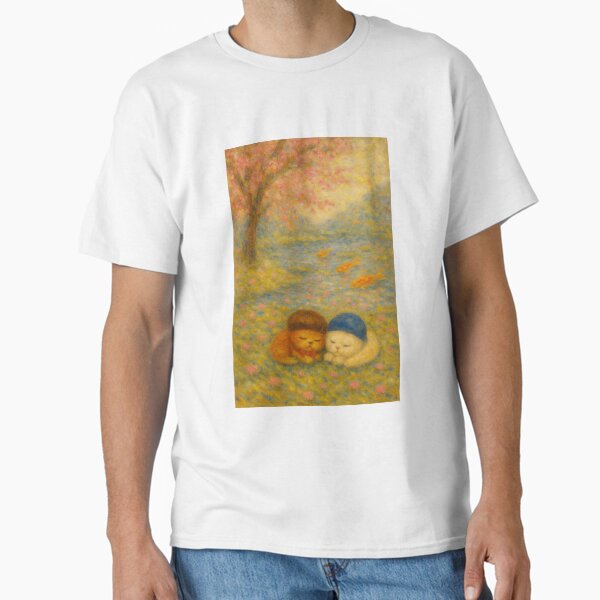 Item preview, Paysage de rêve printanier avec des chats qui font la sieste et des poissons dorés designed and sold by Srivicajansen.