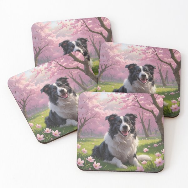 Item preview, Border Collie in a Cherry Blossoms field - Cute Spring Dog Art designed and sold by Nature's Palette.