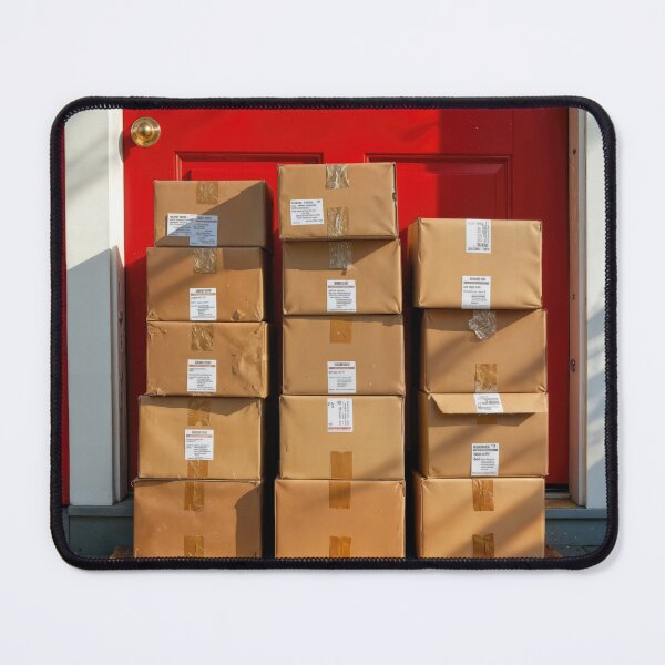 Item preview, Cardboard Boxes Stacked In Front of a Red Door designed and sold by Maria Dryfhout.