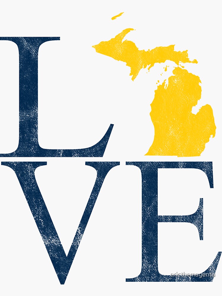 Michigan Love Letters Blue Yellow Mitten State Upper Peninsula Sticker for  Sale by ericthemagenta
