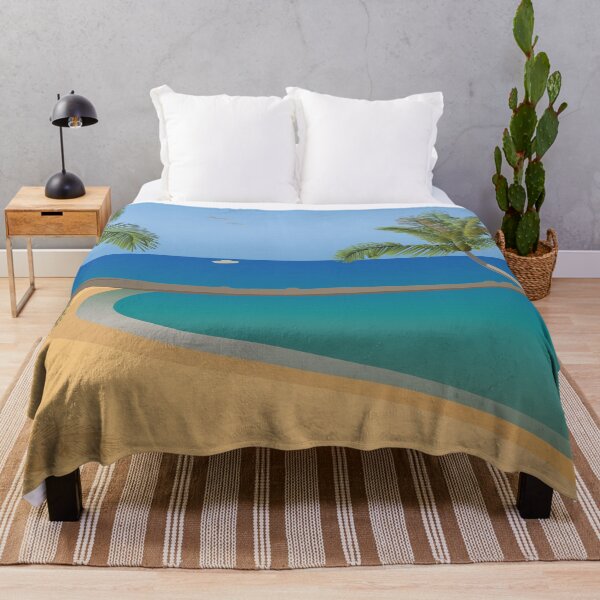 Item preview, Tropical Beach with Jetty – Seascape Illustration with Palm Trees and Calm Blue Waters designed and sold by inspiration3.