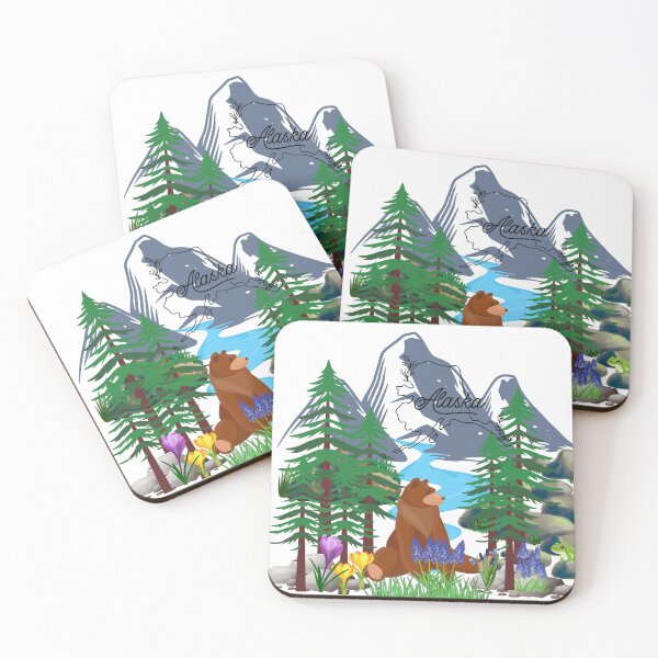 Item preview,  Bear and grape hyacinths against the backdrop of mountains in Alaska designed and sold by DżodżoJoy.