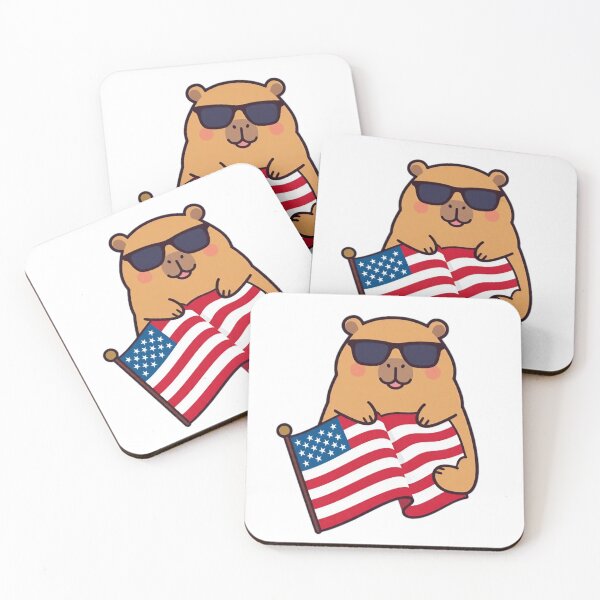 Item preview, Patriotic capybara holding the American flag with cool glasses. designed and sold by JonysCreativeDesigns.