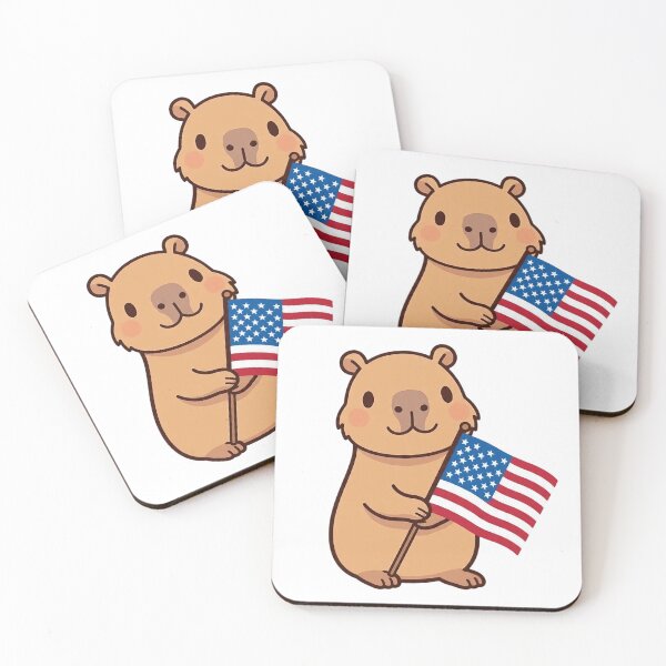 Item preview, Patriotic capybara holding an American flag with pride. designed and sold by JonysCreativeDesigns.