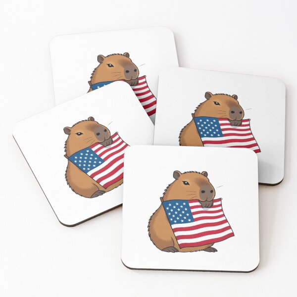 Item preview, Patriotic capybara with an American flag. designed and sold by JonysCreativeDesigns.