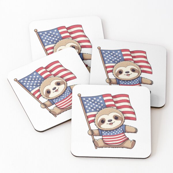 Artikelvorschau, Patriotisches Faultier hält die amerikanische Flagge mit Freiheit entworfen und verkauft von JonysCreativeDesigns.