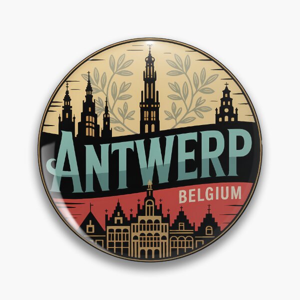 Item preview, Antwerp Belgium Illustration Travel Art Badge designed and sold by KrisSidDesigns.