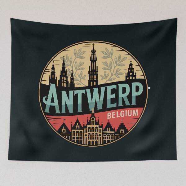 Item preview, Antwerp Belgium Illustration Travel Art Badge designed and sold by KrisSidDesigns.