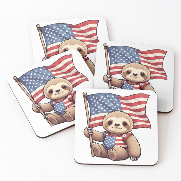 Item preview, Happy and patriotic sloth holding the American flag designed and sold by JonysCreativeDesigns.