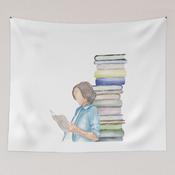 Item preview, Stack of Books & Reading Man – Watercolor Study Vibe designed and sold by Softglow-Studio.