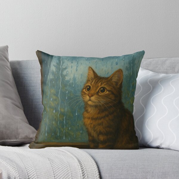 Artikelvorschau, Gestreifte Katze am verregneten Fenster entworfen und verkauft von ArtByAlgorithms.