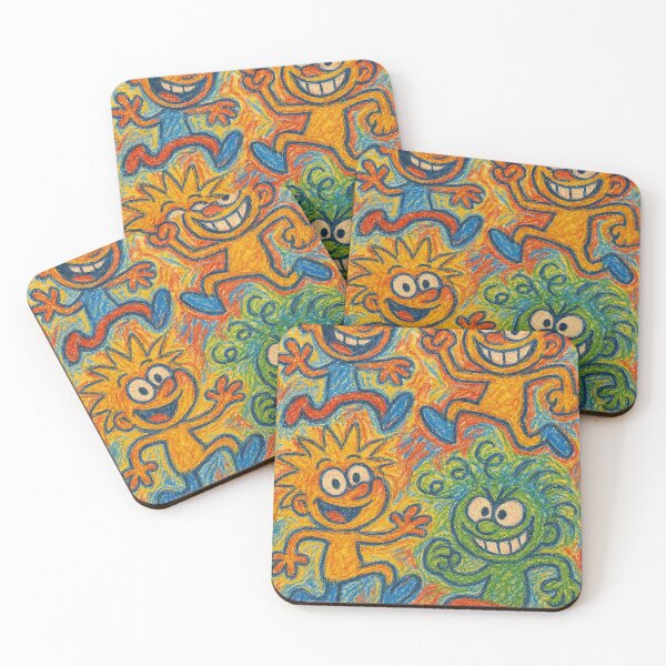 Item preview, Colorful Crayon Cartoon Crew – Playful Doodle Characters with Big Smiles	 designed and sold by weirdfishes123.