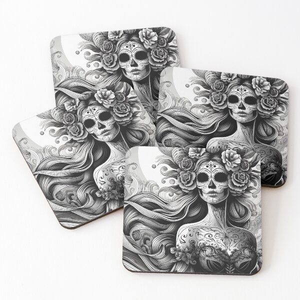 Item preview, Catrina Black and Gray Sugar Skull Illustration designed and sold by  Ojo de Lilith.