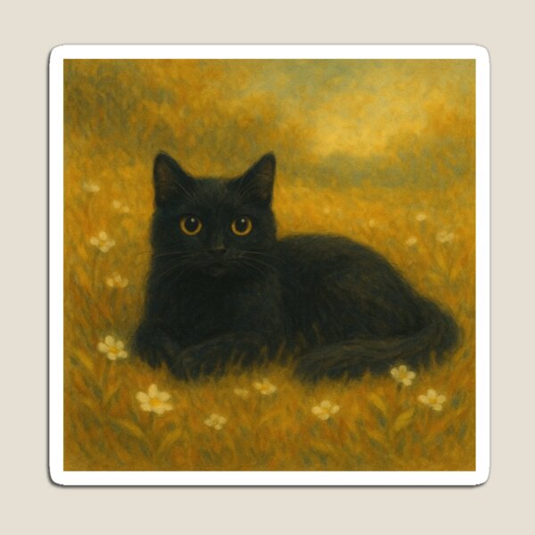 Item preview, Quietud de pleno verano – Gato negro en el prado designed and sold by ArtByAlgorithms.