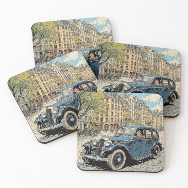 Item preview, Classic Navy Blue Car – Retro Comic Style European Street Scene designed and sold by NegarTv Designs.