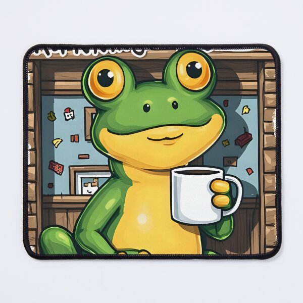 Item preview, Frog with mug "Running on Coffee and Chaos" designed and sold by WitInNuKicks.