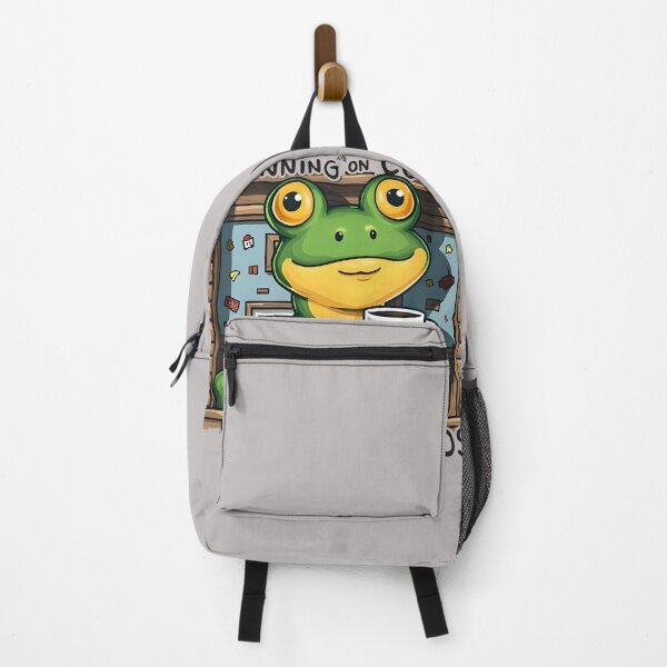 Item preview, Frog with mug "Running on Coffee and Chaos" designed and sold by WitInNuKicks.
