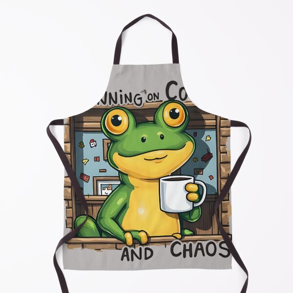 Item preview, Frog with mug "Running on Coffee and Chaos" designed and sold by WitInNuKicks.