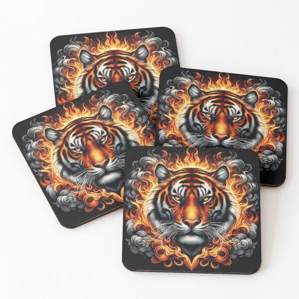Item preview, Fierce Tiger in Flames Illustration designed and sold by Yakaa-Hub.