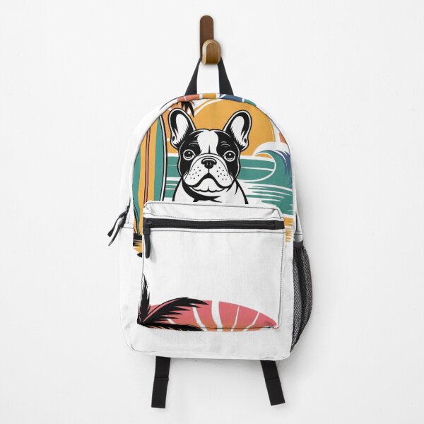 Item preview, Beach frenchie bulldog with retro surfboard designed and sold by VibrArtco.
