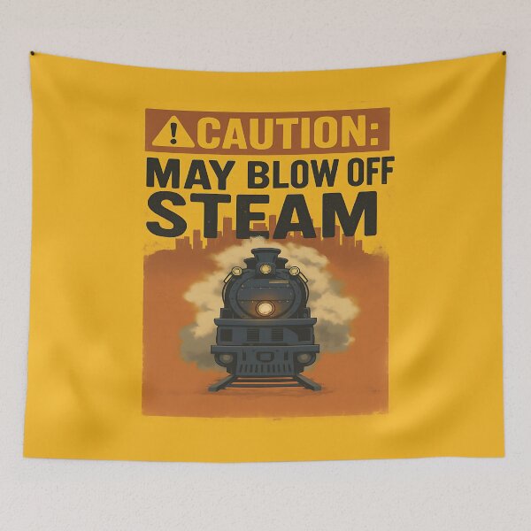 Item preview, Funny Caution May Blow Off Steam Poster Print - Retro Train Steam Engine Wall Art - Humor Warning Sign Decor for Office Garage or Man Cave designed and sold by XanaduHills.