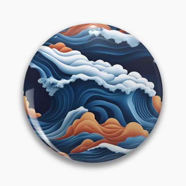Item preview, Aesthetic Textured Blue and Orange Wave Design with Sea Foam Accents designed and sold by greenflashwear.