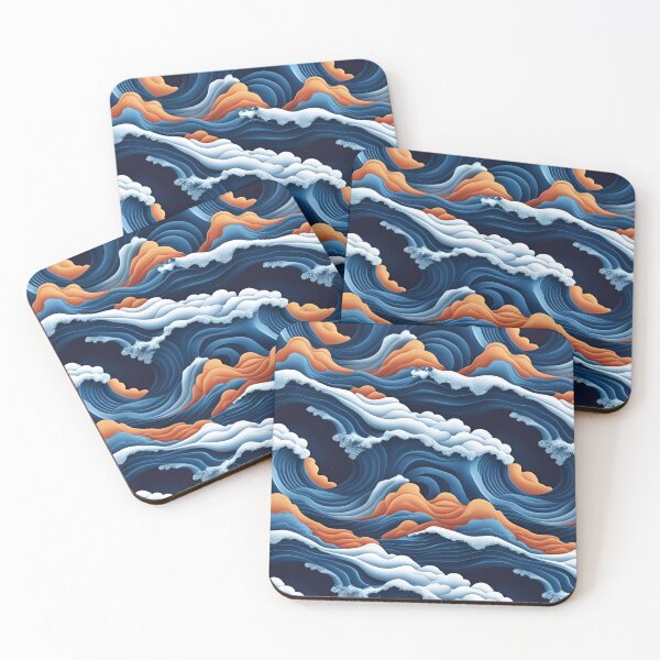 Item preview, Aesthetic Textured Blue and Orange Wave Design with Sea Foam Accents designed and sold by greenflashwear.