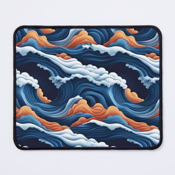 Item preview, Aesthetic Textured Blue and Orange Wave Design with Sea Foam Accents designed and sold by greenflashwear.