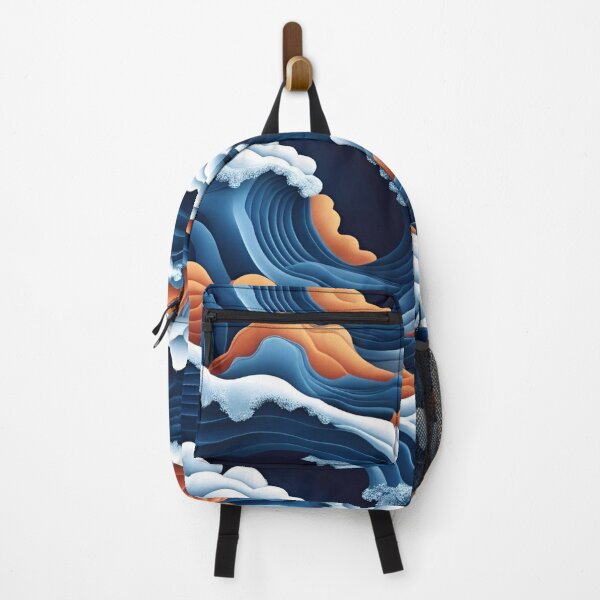 Item preview, Aesthetic Textured Blue and Orange Wave Design with Sea Foam Accents designed and sold by greenflashwear.