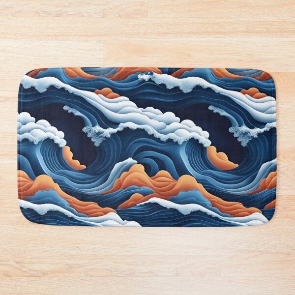 Item preview, Aesthetic Textured Blue and Orange Wave Design with Sea Foam Accents designed and sold by greenflashwear.