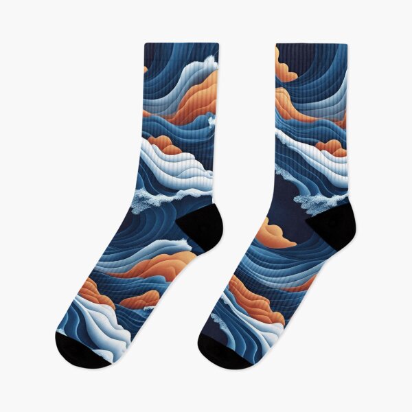 Item preview, Aesthetic Textured Blue and Orange Wave Design with Sea Foam Accents designed and sold by greenflashwear.