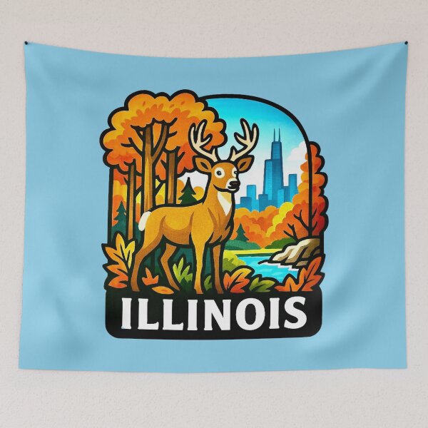 Item preview, Illinois USA - White-tailed Deer & Cityscape designed and sold by Myra365Art.