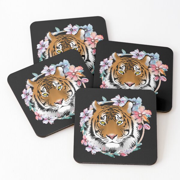 Item preview, Floral Tiger Art – Beautiful Wild Animal Surrounded by Flowers designed and sold by Morgen Design Studio.
