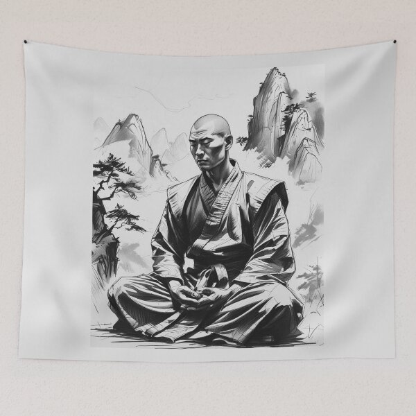 Item preview, Shaolin Monk in Black & White | Zen Warrior Minimalist Art designed and sold by Design_Your_Day.