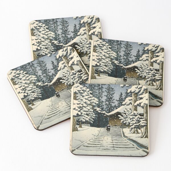 Item preview, Konjikidō in Snow – Hiraizumi by Kawase Hasui (1936) designed and sold by EmeraldeaArt.