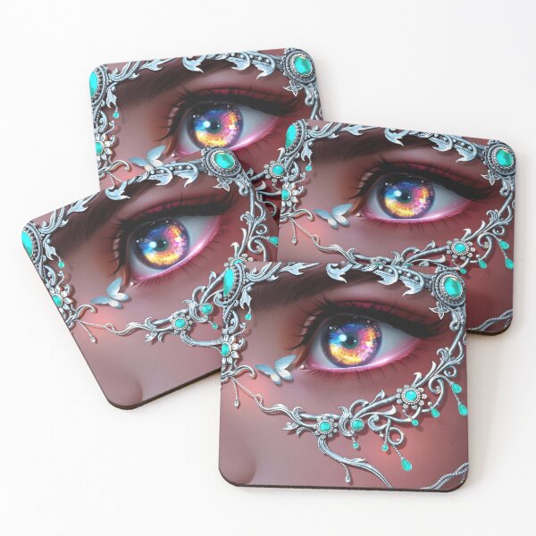 Item preview, Elven Gaze – Turquoise Glowing Eye with Silver Face Jewels designed and sold by EmeraldeaArt.