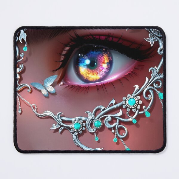 Item preview, Elven Gaze – Turquoise Glowing Eye with Silver Face Jewels designed and sold by EmeraldeaArt.
