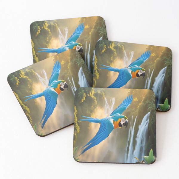 Item preview, Blue Macaw Soaring Over Tropical Waterfall designed and sold by Max Store.