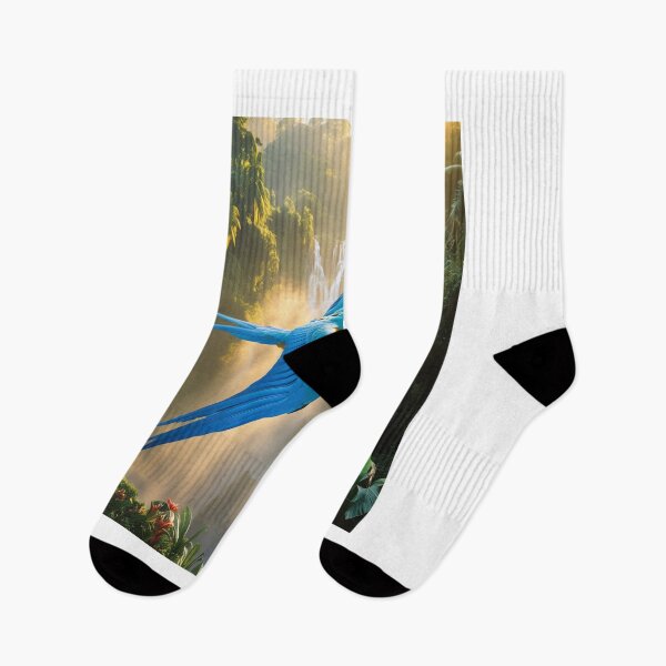 Item preview, Blue Macaw Soaring Over Tropical Waterfall designed and sold by Max Store.